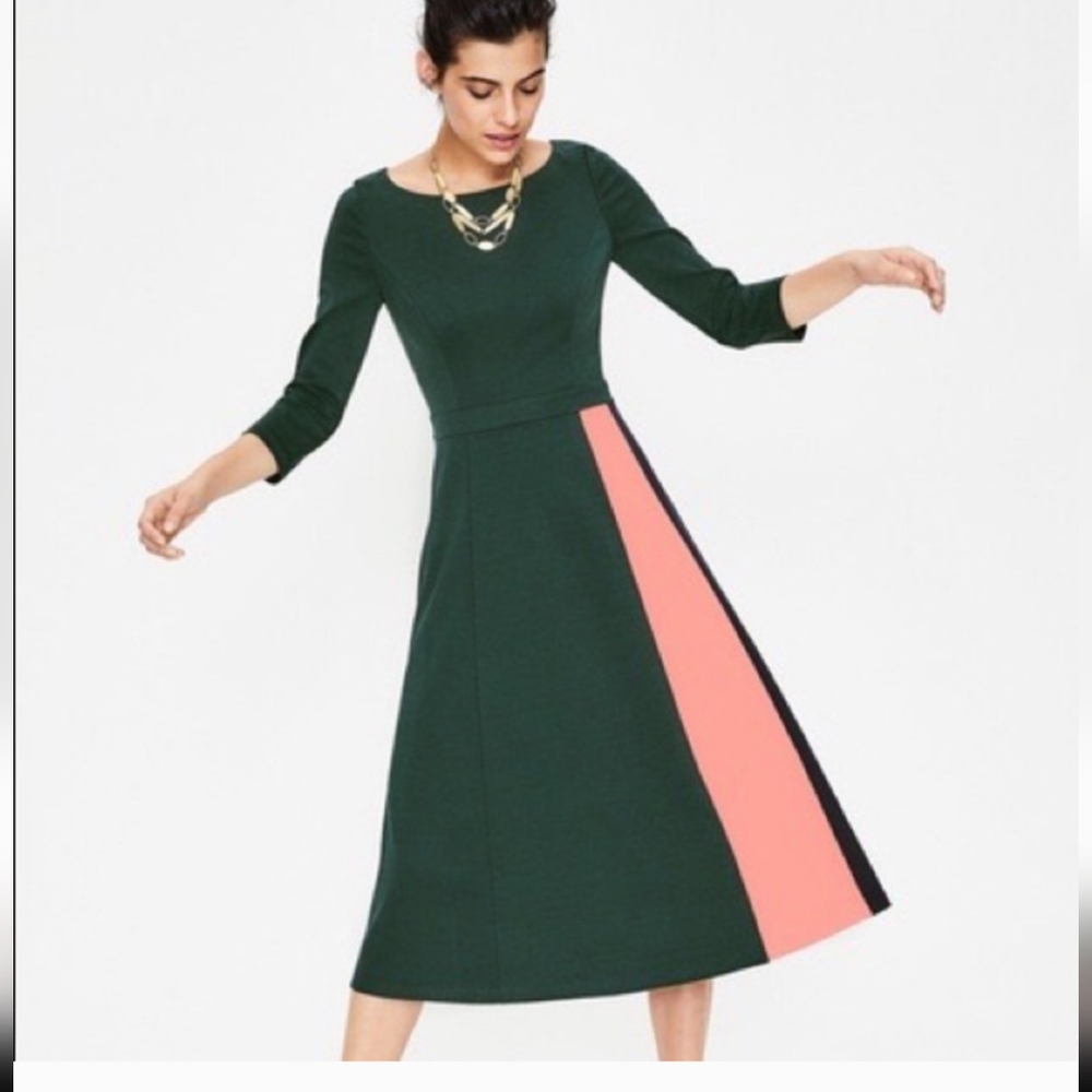 Boden 10L Deep Green Long Sleeve Dress with Colorblock